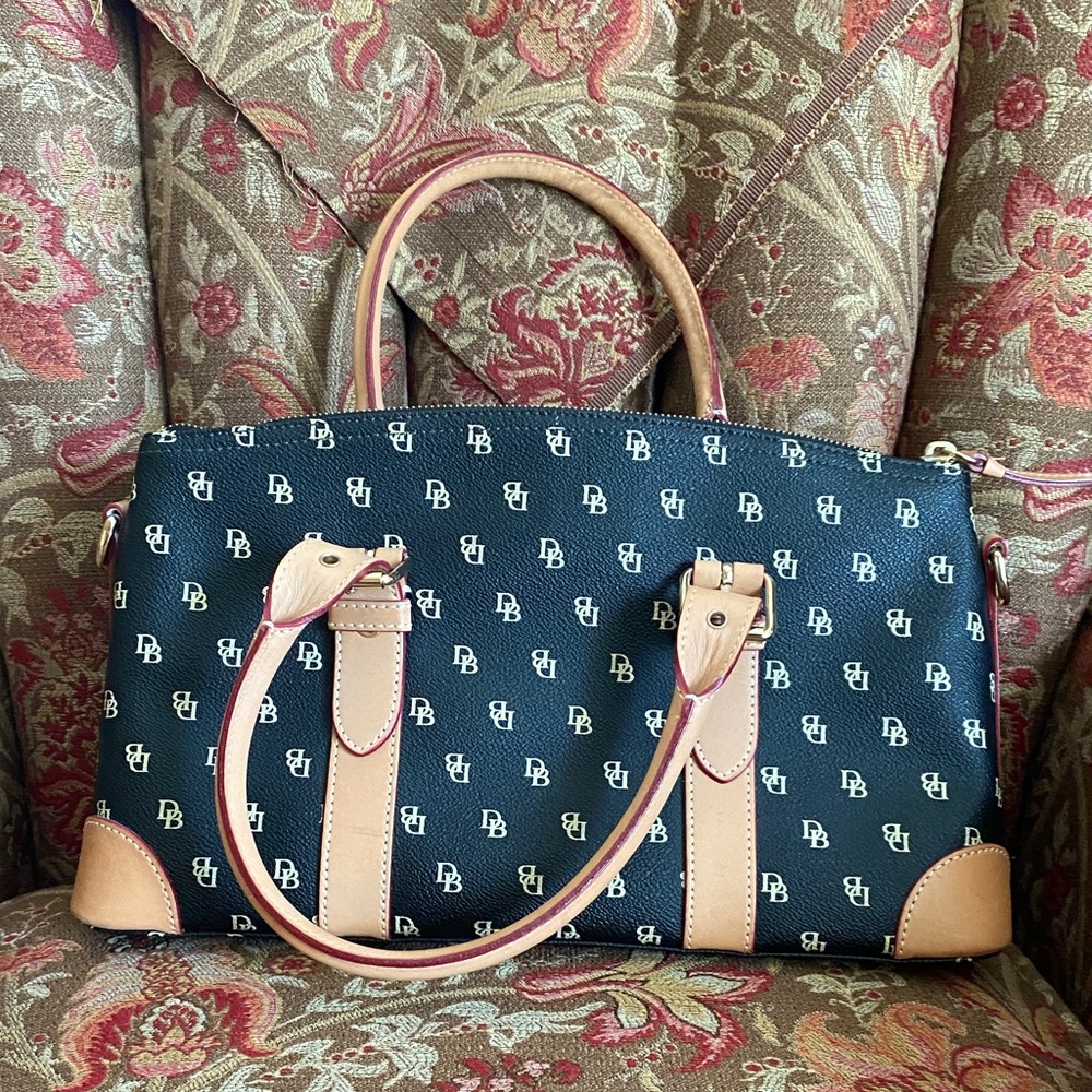 Dooney & Bourke Blue and Tan Structured Satchel